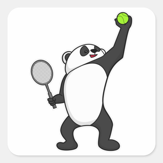 Sticker Carré Panda au Tennis avec raquette de tennis (Devant)