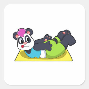 Sticker Carré Panda au Yoga sur tapis de Yoga