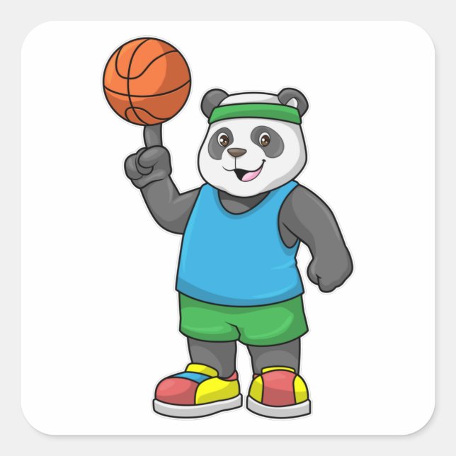 Sticker Carré Panda aux sports avec basket-ball (Devant)
