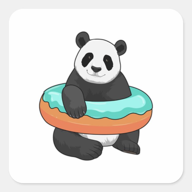Sticker Carré Panda avec Donut (Devant)