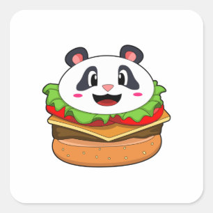 Sticker Carré Panda avec hamburger