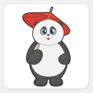 Sticker Carré Panda avec parapluie