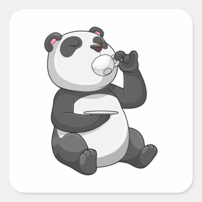 Sticker Carré Panda avec Tea Cup (Devant)