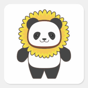 Sticker Carré Panda avec tournesol