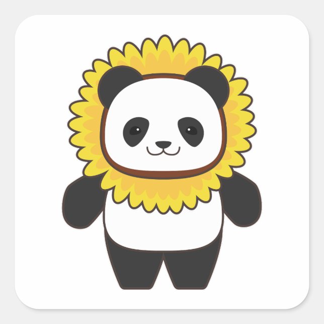 Sticker Carré Panda avec tournesol (Devant)