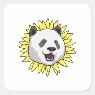 Sticker Carré Panda avec tournesol
