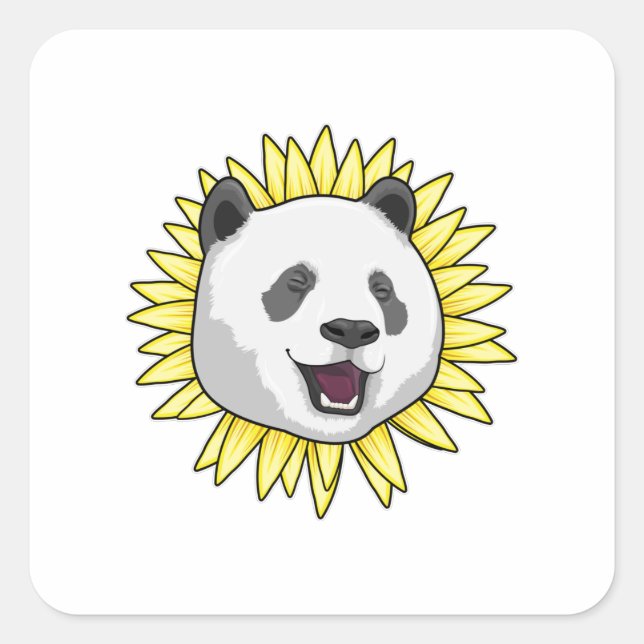 Sticker Carré Panda avec tournesol (Devant)