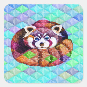 Sticker Carré Panda bear on turquoise cubism