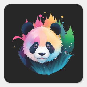 Sticker Carré Panda Bear Portrait Forêt Paint Splash Logo