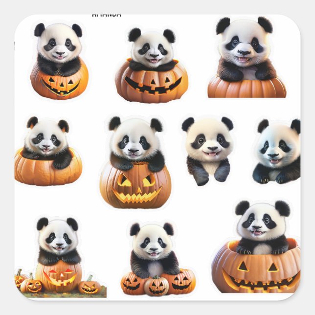 Sticker Carré Panda bébé Halloween Personnaliser mignonne (Devant)