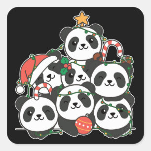 Sticker Carré Panda Christmas Tree Funny Animal Noël Carré