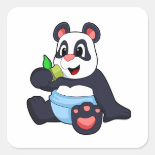 Sticker Carré Panda comme bébé avec Bambus