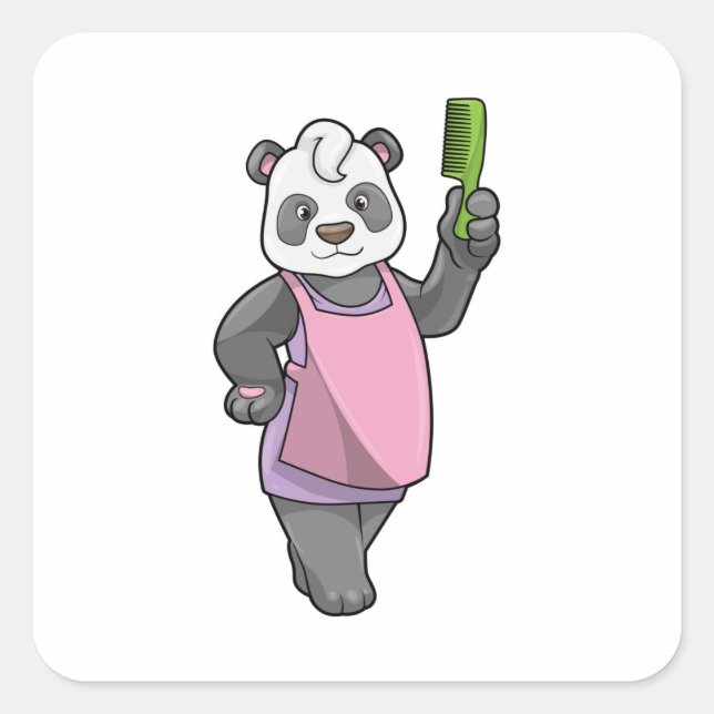 Sticker Carré Panda comme coiffeur avec peigne (Devant)