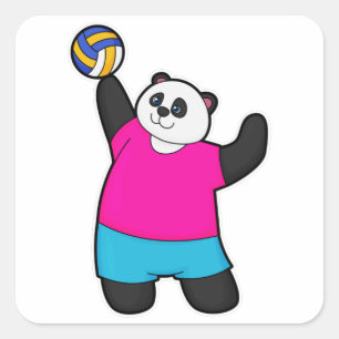 Sticker Carré Panda comme joueur de volleyball avec volleyball