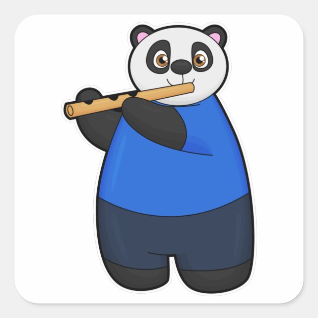 Sticker Carré Panda comme musicien avec Flûte (Devant)