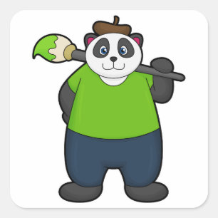 Sticker Carré Panda comme peintre avec pinceau