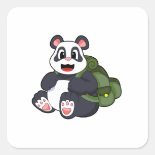 Sticker Carré Panda comme randonneur avec sac à dos