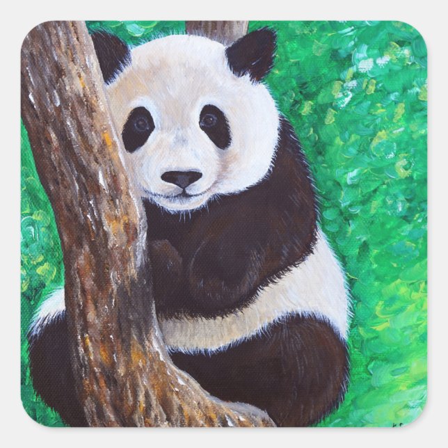 Sticker Carré Panda dans une peinture d'arbre (Devant)