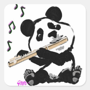 Sticker Carré Panda de lecture de flute