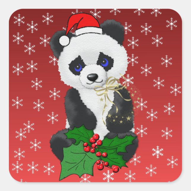 Sticker Carré Panda de Noël (Devant)