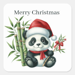 Sticker Carré Panda de Noël festif ajouter du texte