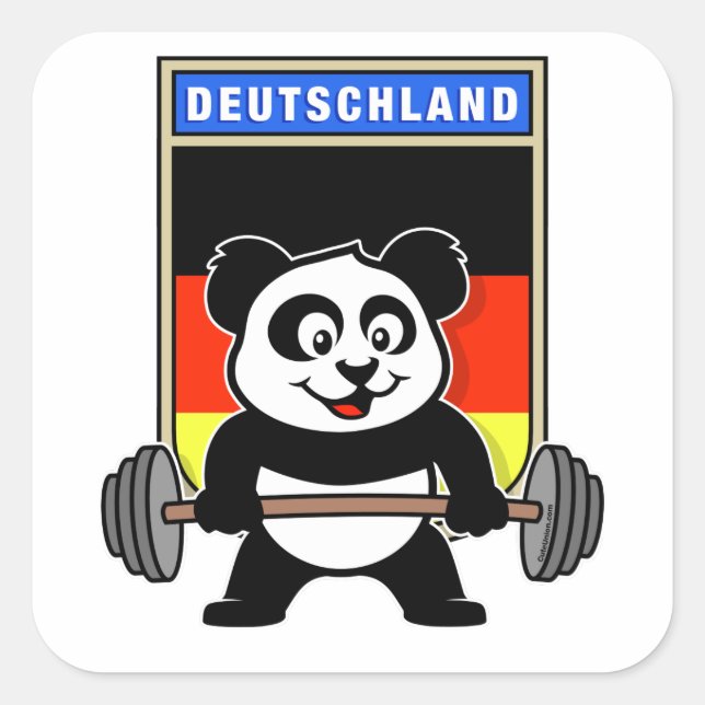 Sticker Carré Panda d'haltérophilie allemande (Devant)