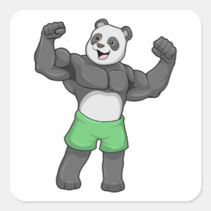 Sticker Carré Panda en Bodybuilder au Bodybuilding
