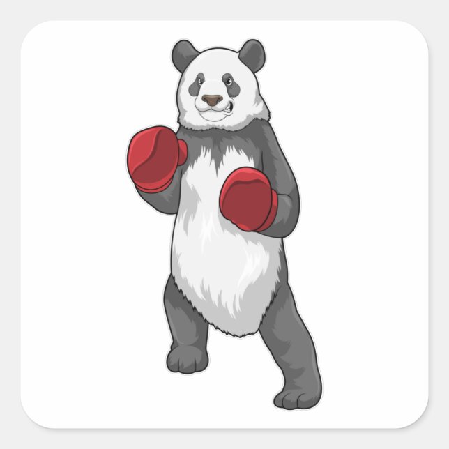 Sticker Carré Panda en boîte avec gants de boxe (Devant)
