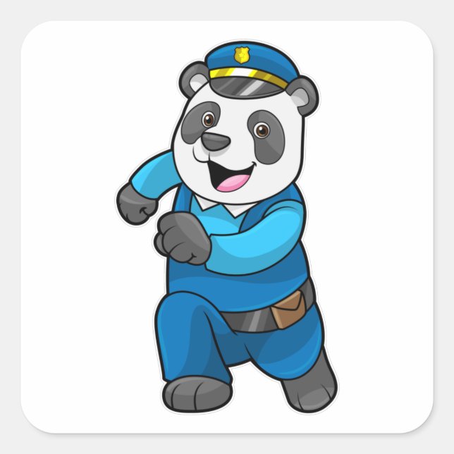 Sticker Carré Panda en tant qu'officier de police avec casquette (Devant)
