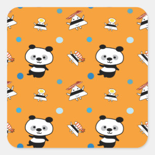 Sticker Carré Panda et boules de riz motifs