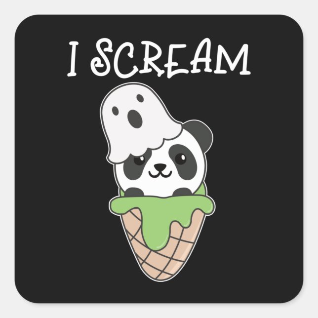 Sticker Carré Panda Halloween Ghost I Scream Ice Cream Pun (Devant)