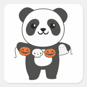 Sticker Carré Panda Happy Halloween Citrouille Chat Costume Carr
