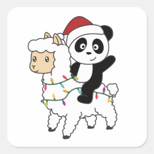 Sticker Carré Panda Lama Noël Neige Hiver Animaux