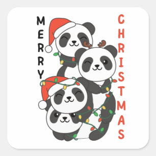 Sticker Carré Panda Noël Arbre Animaux de Noël Pandas Squa