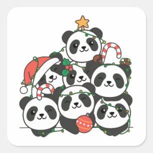 Sticker Carré Panda Noël Arbre drôle Animal Noël