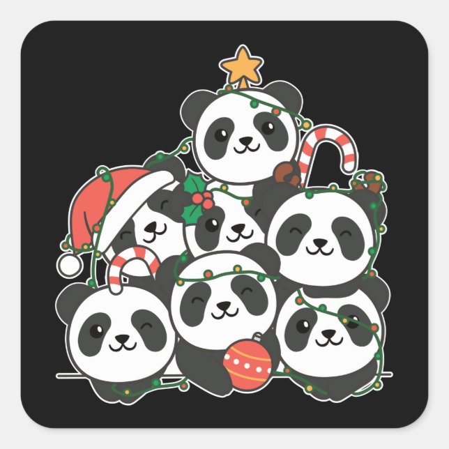 Sticker Carré Panda Noël Arbre drôle Animal Noël (Devant)