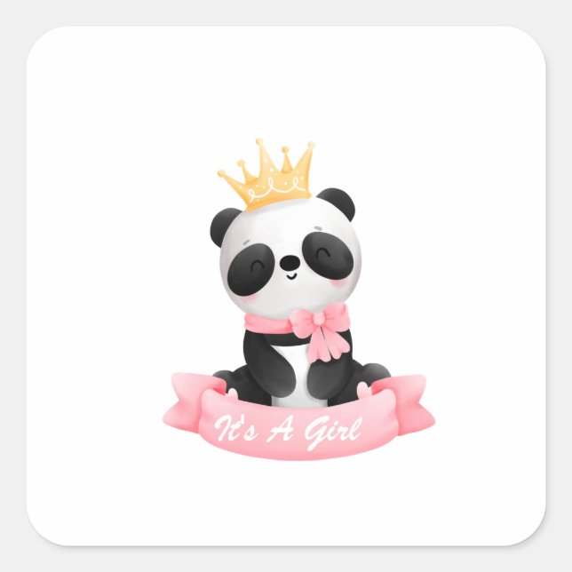 Sticker Carré Panda Panda Pink Baby Girl C'est un Baby shower fi (Devant)