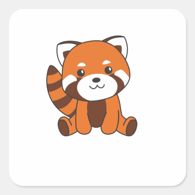 Sticker Carré Panda Rouge Cute Animaux Pour Enfants Kawaii (Devant)