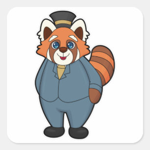 Sticker Carré Panda rouge en chambre avec Casquette