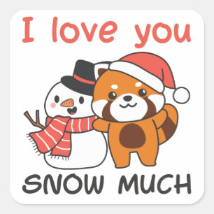 Sticker Carré Panda Rouge Je T'Aime Neige Beaucoup Pluie Pluie C