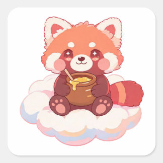 Sticker Carré Panda roux mignon