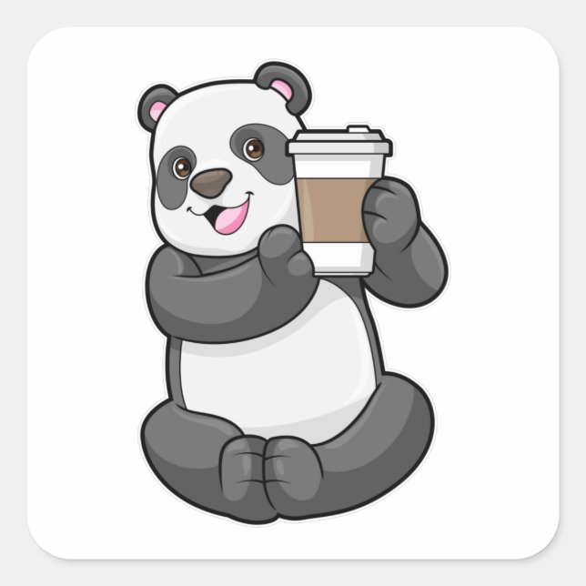 Sticker Carré Panda with Coffee to go (Devant)