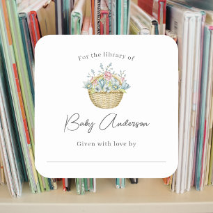 Sticker Carré Panier à Baby shower bleu rose Floral