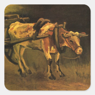 Sticker Carré Panier avec boeuf rouge et blanc par Vincent van G