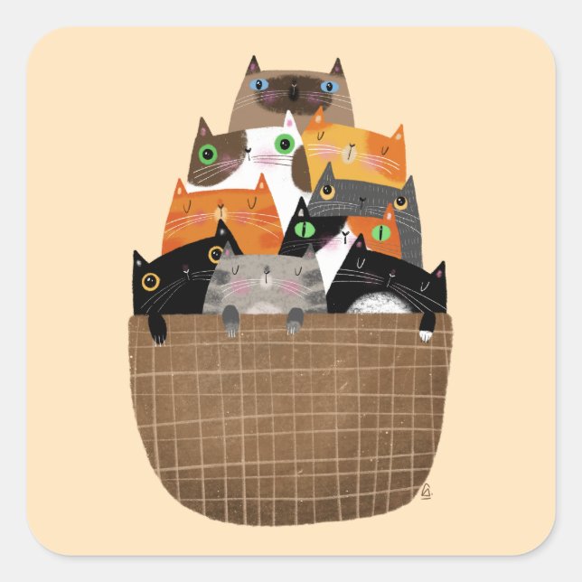 Sticker Carré Panier de chatons (Devant)