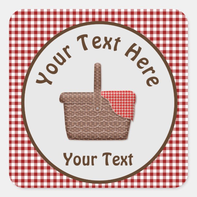 Sticker Carré Panier de pique-nique Rouge Plaid (Devant)