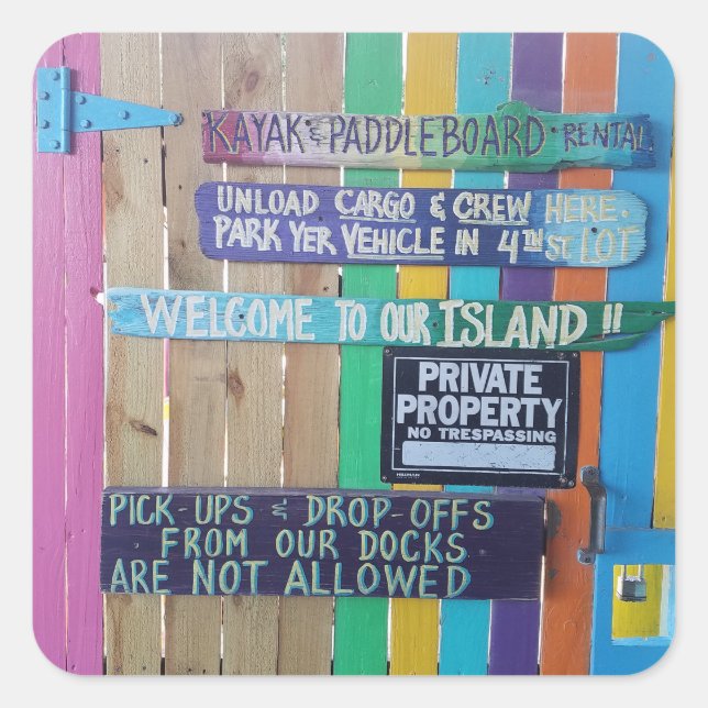 Sticker Carré Panneau coloré Welcome Island Carribean (Devant)