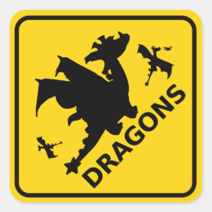 Sticker Carré Panneau d'avertissement de dragons
