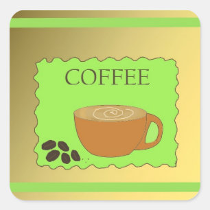 Sticker Carré Panneau de café marron et vert
