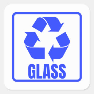 Sticker Carré Panneau de recyclage en verre bleu